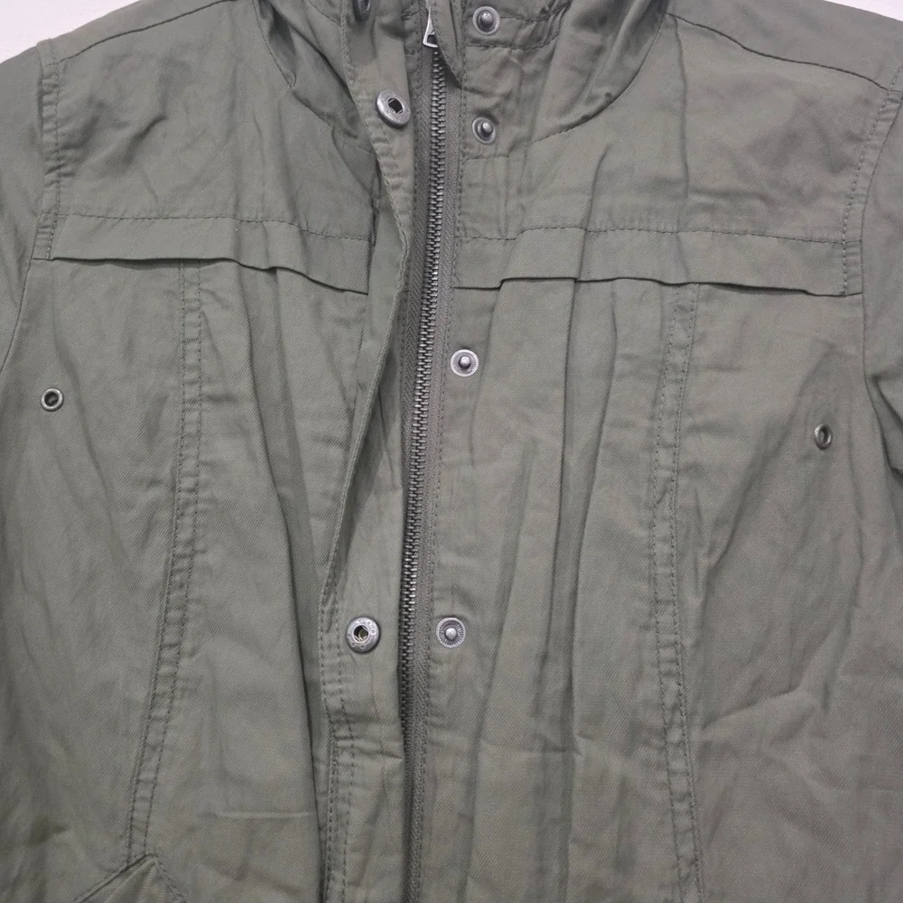 Aeropostale Womens XS Olive Green‎ Hooded Utility Jacket Floral Lining Full Zip